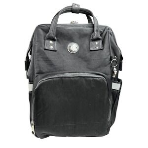 Kipling Audrie Black Nylon Diaper Bag Backpack Doctor Bag Opening w Monkey Charm